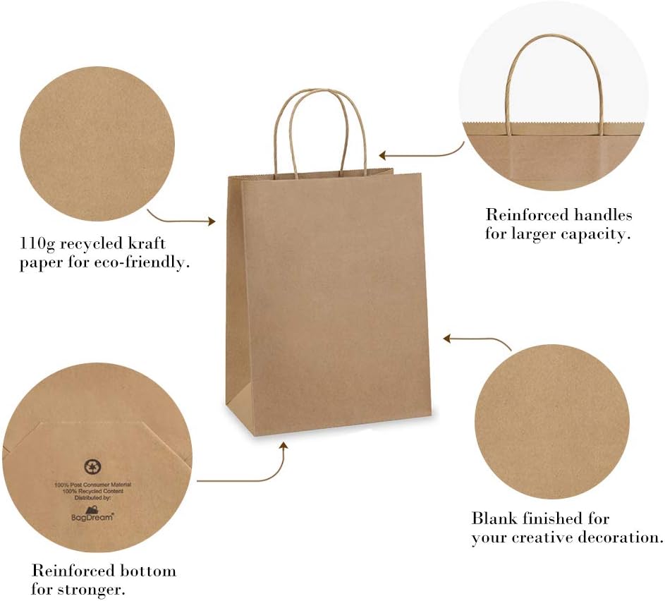 BagDream Gift Bags 8x4.25x10.5 100Pcs Paper Gift Bags Medium Size Brown Paper Bags with Handles Bulk Wedding Party Favor Bags, Kraft Grocery Shopping Bags, Retail Merchandise Bags Gift Sacks-4