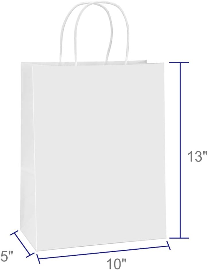 BagDream Paper Bags 10x5x13 50Pcs White Kraft Paper Gift Bags, Shopping Bags, Merchandise Bags, Retail Bags, Party Favor Bags, Gift Bags with Handles Bulk, 100% Recyclable Paper Bags-1