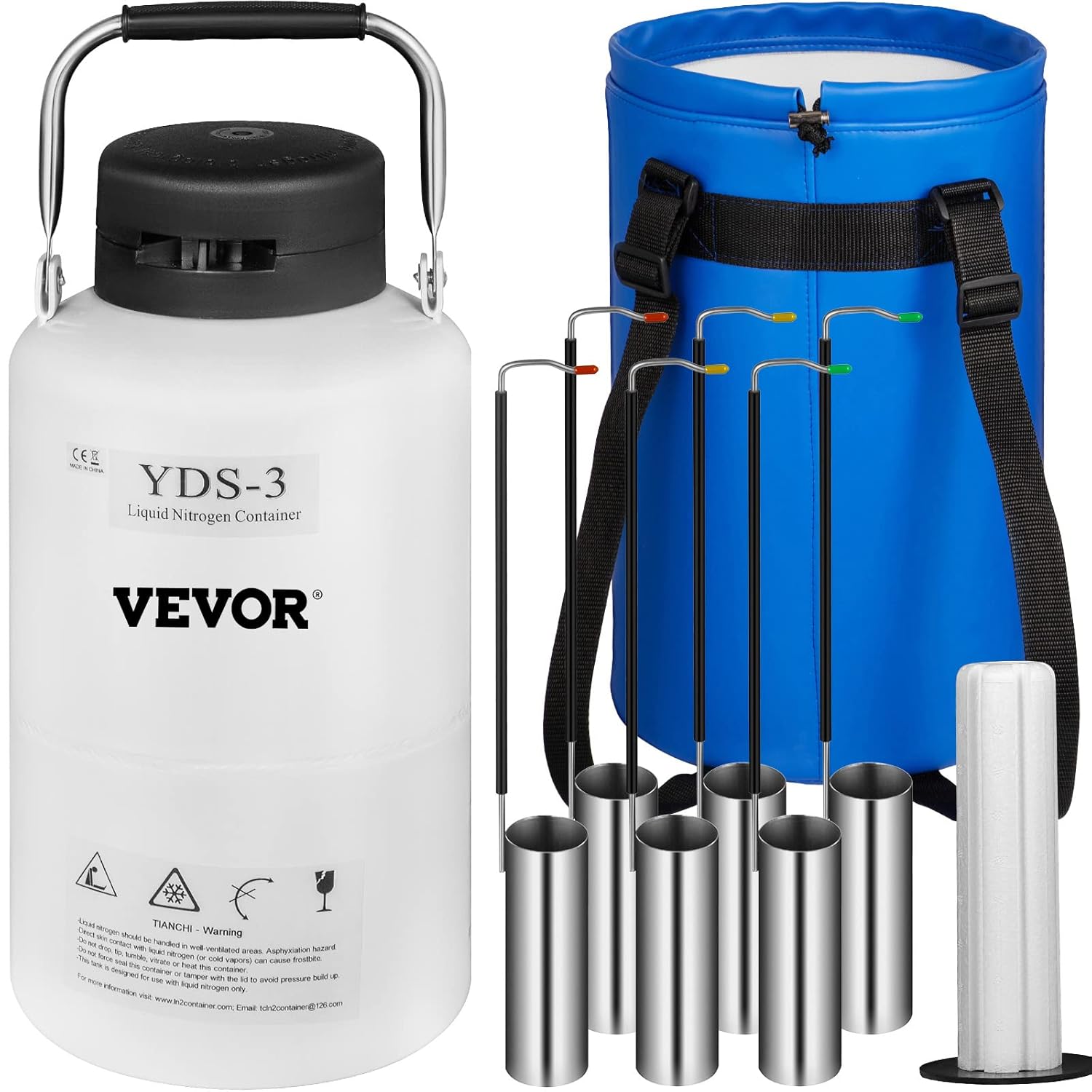 Vevor 3L Liquid Nitrogen Tank Aluminum Alloy Liquid Nitrogen Dewar Container Cryogenic Container Liquid Nitrogen Container with 6 Canisters and Carry Bag: Industrial & Scientific-0