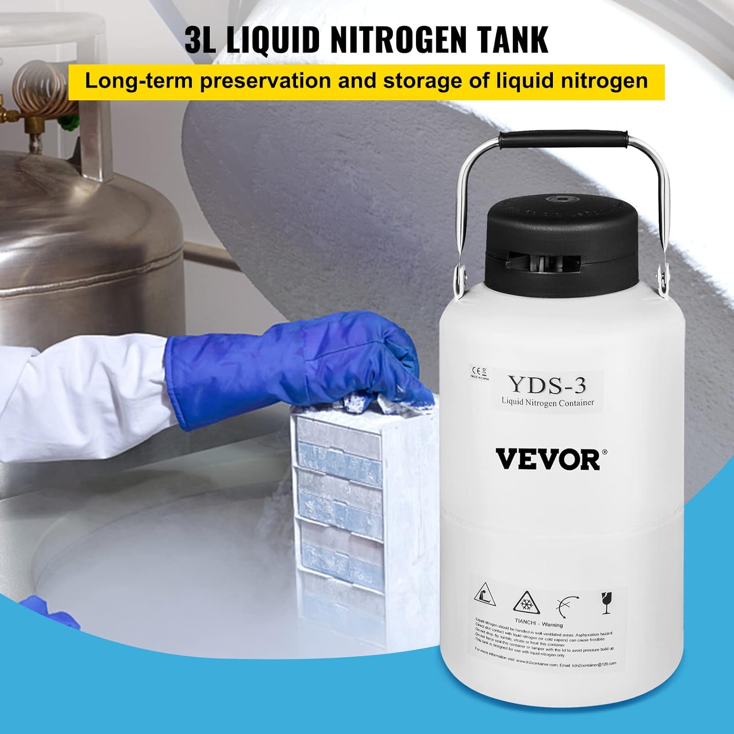 Vevor 3L Liquid Nitrogen Tank Aluminum Alloy Liquid Nitrogen Dewar Container Cryogenic Container Liquid Nitrogen Container with 6 Canisters and Carry Bag: Industrial & Scientific-1