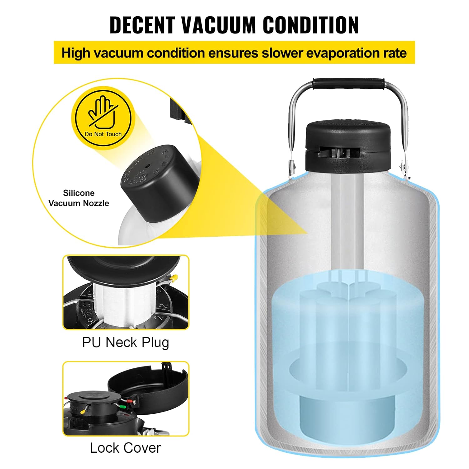 Vevor 3L Liquid Nitrogen Tank Aluminum Alloy Liquid Nitrogen Dewar Container Cryogenic Container Liquid Nitrogen Container with 6 Canisters and Carry Bag: Industrial & Scientific-4