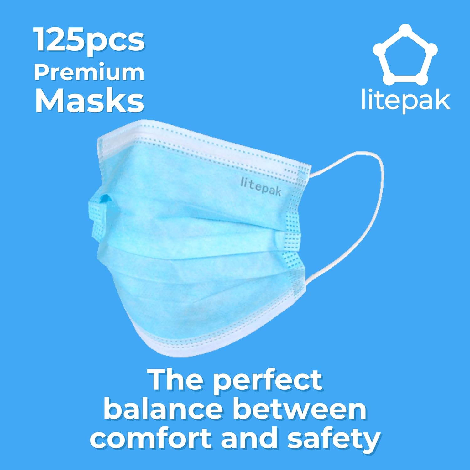 Litepak 125-Pack Disposable Face Mask Premium Comfort Earloops with Dispenser Box-3