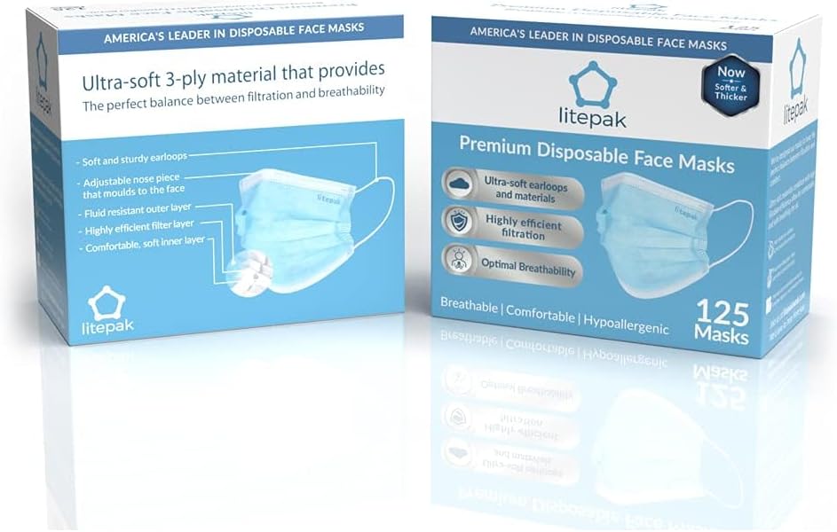 Litepak 125-Pack Disposable Face Mask Premium Comfort Earloops with Dispenser Box-6