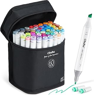 Ohuhu Alcohol Markers - Double Tipped Art Marker Set for Artist Adults' Coloring Sketching Illustration - 60 Colors - Chisel & Fine Dual Tips - Refillable Ink - Oahu Series of Ohuhu Markers