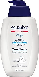 Aquaphor Baby Wash and Shampoo, Unscented Baby Shampoo and Wash, 25.4 Fl Oz Pump Bottle