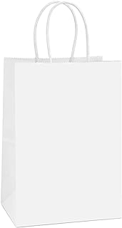 BagDream Gift Bags 100Pcs 5.25x3x8 Small Paper Gift Bags with Handles Bulk, White Kraft Paper Bags for Party favor, Retail Merchandise Grocery Sack Bags