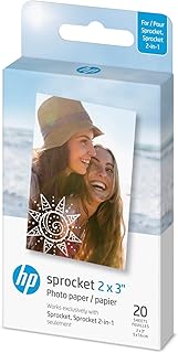 HP Sprocket 2x3" Premium Zink Sticky Back Photo Paper (20 Sheets) Compatible with HP Sprocket Photo Printers, White