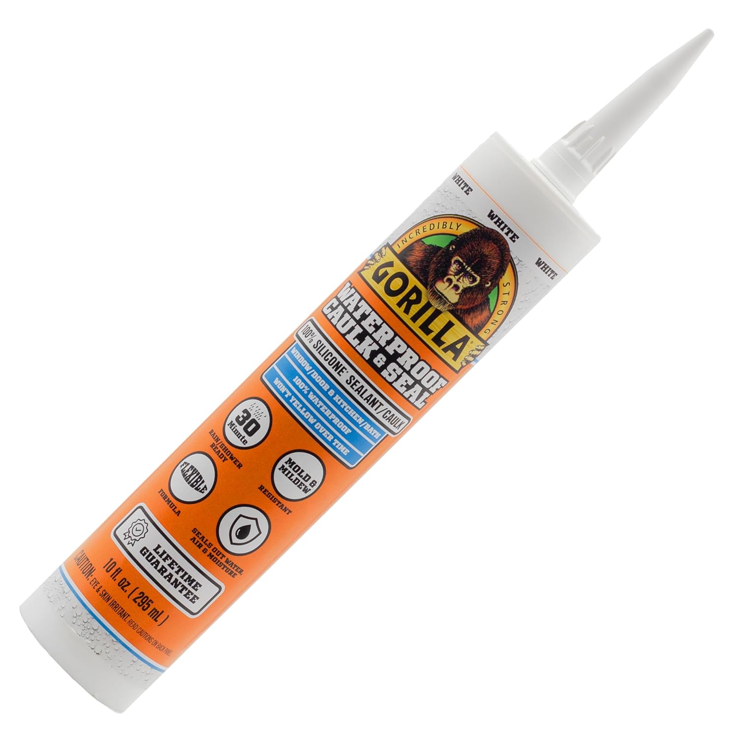 Gorilla Waterproof Caulk & Seal 100% Silicone Sealant, White, 10oz Cartridge (Pack of 1)-0