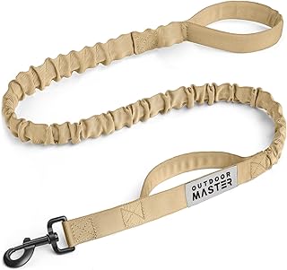 OutdoorMaster Bungee Dog Leash, Heavy Duty Dog Leash with Shock Absorption, 2 Padded Handles Training Leash, Improved Dog Safety and Comfort (Tan, 4 FT)