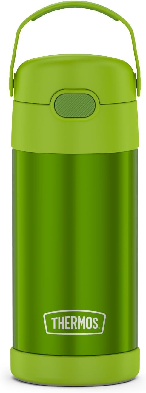 THERMOS FUNTAINER Water Bottle with Straw - 12 Ounce, Lime - Kids Stainless Steel Vacuum Insulated Water Bottle with Lid-0