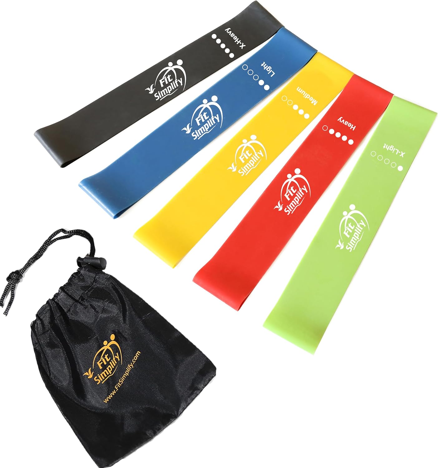 Fit Simplify Resistance Loop Exercise Bands with Instruction Guide and Carry Bag, Set of 5-0