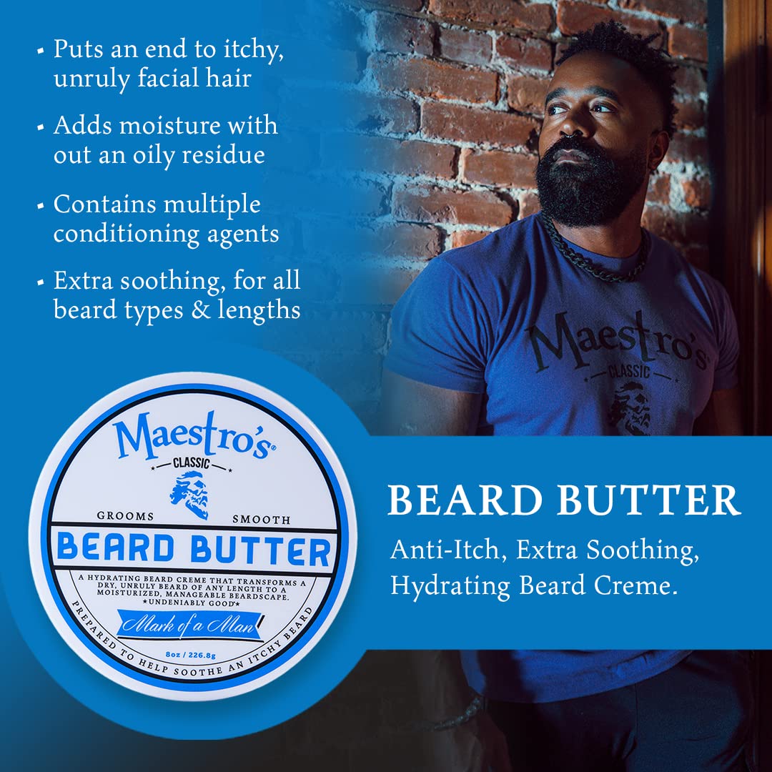 Maestro's Classic BEARD BUTTER | Anti-Itch, Extra Soothing, Hydrating Beard Creme For All Beard Types & Lengths- Mark of a Man Blend, 4 Ounce-3