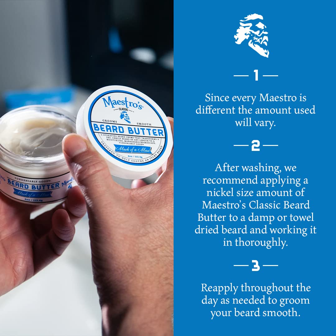 Maestro's Classic BEARD BUTTER | Anti-Itch, Extra Soothing, Hydrating Beard Creme For All Beard Types & Lengths- Mark of a Man Blend, 4 Ounce-4