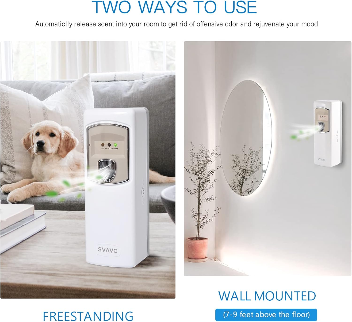 SVAVO Automatic Air Freshener Dispenser - Programmable Fragrance Dispenser for Indoor-Bedroom, Hotel, Office, Commercial Place - Wall Mounted/Free Standing Aerosol Spray Dispenser - White-7