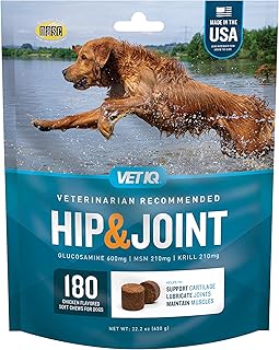 VetIQ Glucosamine Hip & Joint Supplement for Dogs, 180 Soft Chews, Dog Joint Support Supplement with MSM and Krill, Dog Health Supplies Large & Small Breed, Chicken Flavored Chewables