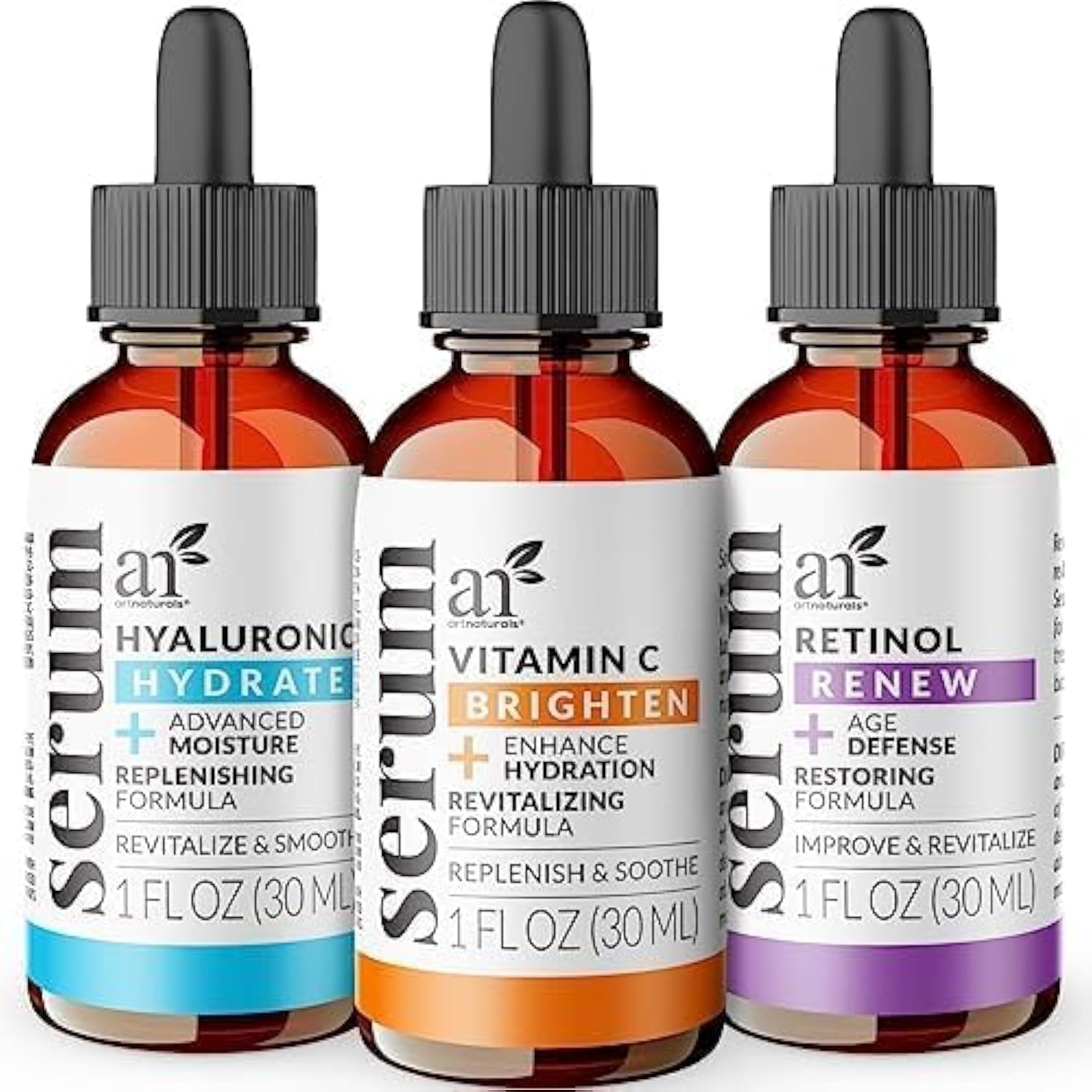 artnaturals Anti-Aging-Set with Vitamin-C Retinol and Hyaluronic-Acid - (3 x 1 Fl Oz / 30ml) Serum for Anti Wrinkle and Dark Circle Remover – All Natural and Moisturizing-0