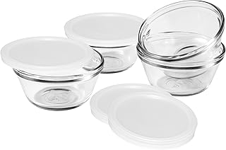 Anchor Hocking Glass Ramekins, 6 Ounce Glass Custard Cups with Lids, Set of 4