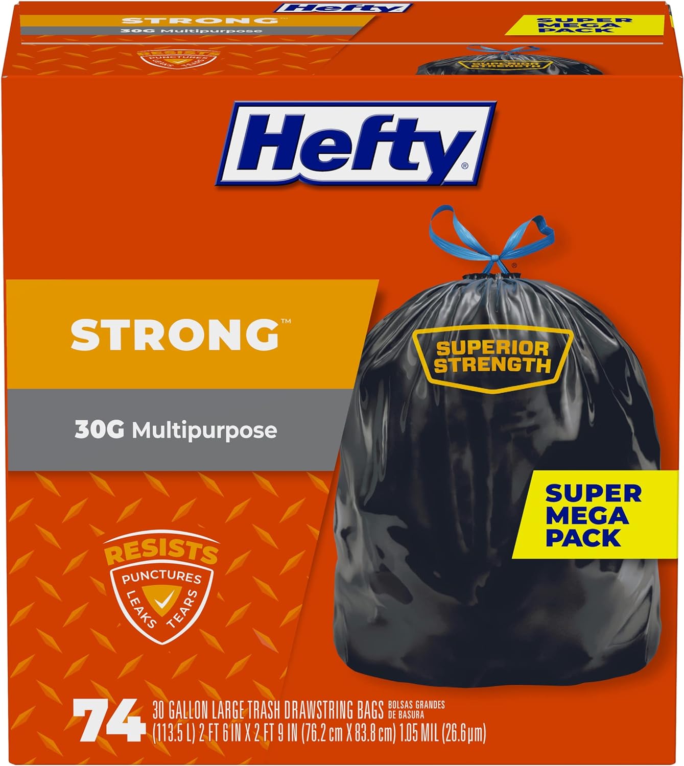 Hefty Strong Large Trash Bags, 30 Gallon, 74 Count (Packaging may vary)-0