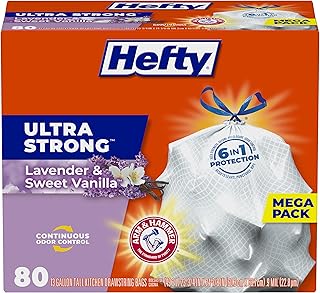 Hefty Ultra Strong Tall Kitchen Trash Bags, Lavender & Sweet Vanilla Scent, 13 Gallon, 80 Count