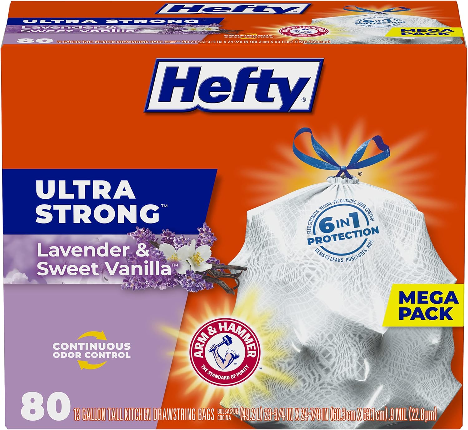 Hefty Ultra Strong Tall Kitchen Trash Bags, Lavender & Sweet Vanilla Scent, 13 Gallon, 80 Count-0