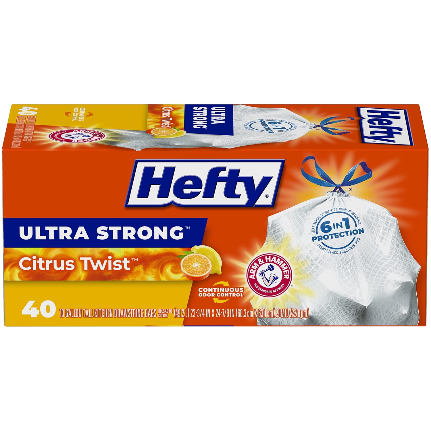 Hefty Ultra Strong Tall Kitchen Trash Bags, Citrus Twist Scent, 13 Gallon, 40 Count-0