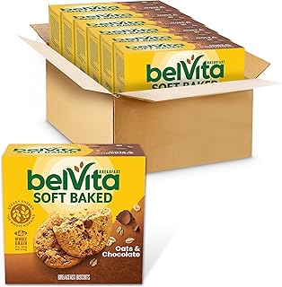 belVita Soft Baked Oats & Chocolate Breakfast Biscuits, 6 Boxes of 5 Packs (1 Biscuit Per Pack)