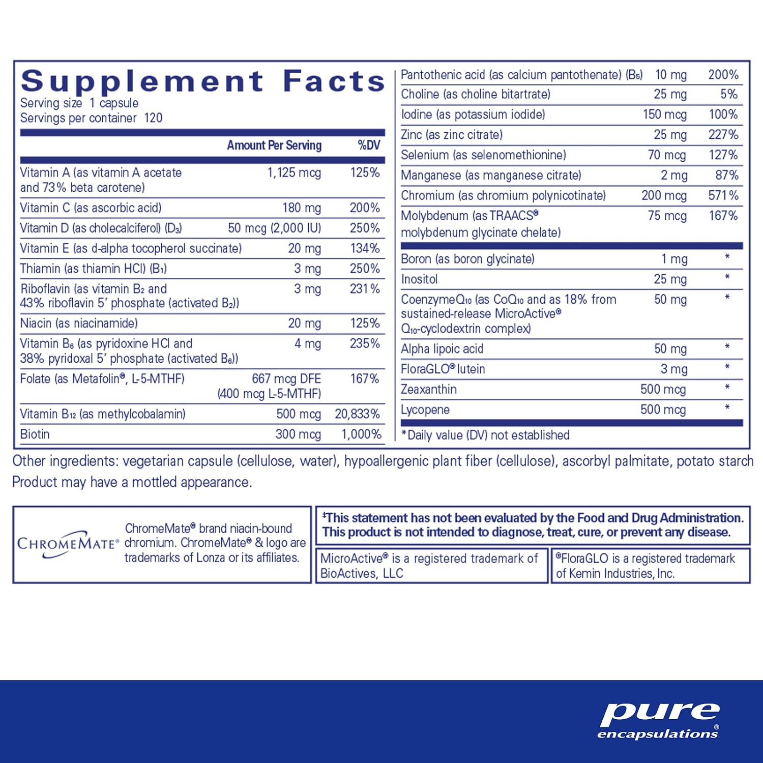 Pure Encapsulations O.N.E. Multivitamin - Once Daily Multivitamin with Antioxidant Complex Metafolin, CoQ10, and Lutein to Support Vision, Cognitive Function, and Cellular Health* - 120 Capsules-1