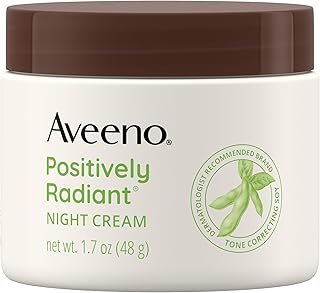 Aveeno Positively Radiant Moisturizing Face & Neck Night Cream with Tone Correcting Soy & Niacinamide, Night Cream Targets Dull Skin & Evens Skin Tone & Texture, Hypoallergenic, 1.7 oz