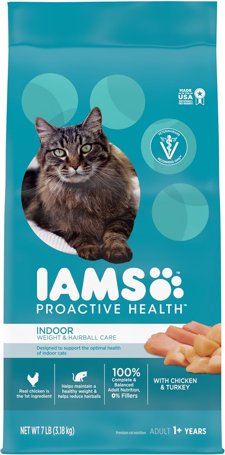 IAMS Proactive Health Indoor Weight & Hairball Care Adult Dry Cat Food with Chicken & Turkey, 7 lb. Bag-0