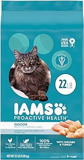 IAMS Proactive Health Indoor Weight Control & Hairball Care Adult Dry Cat Food with Chicken & Turkey, 22 lb. Bag