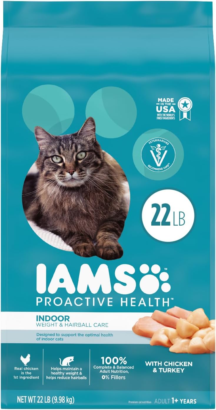 IAMS Proactive Health Indoor Weight Control & Hairball Care Adult Dry Cat Food with Chicken & Turkey, 22 lb. Bag-0