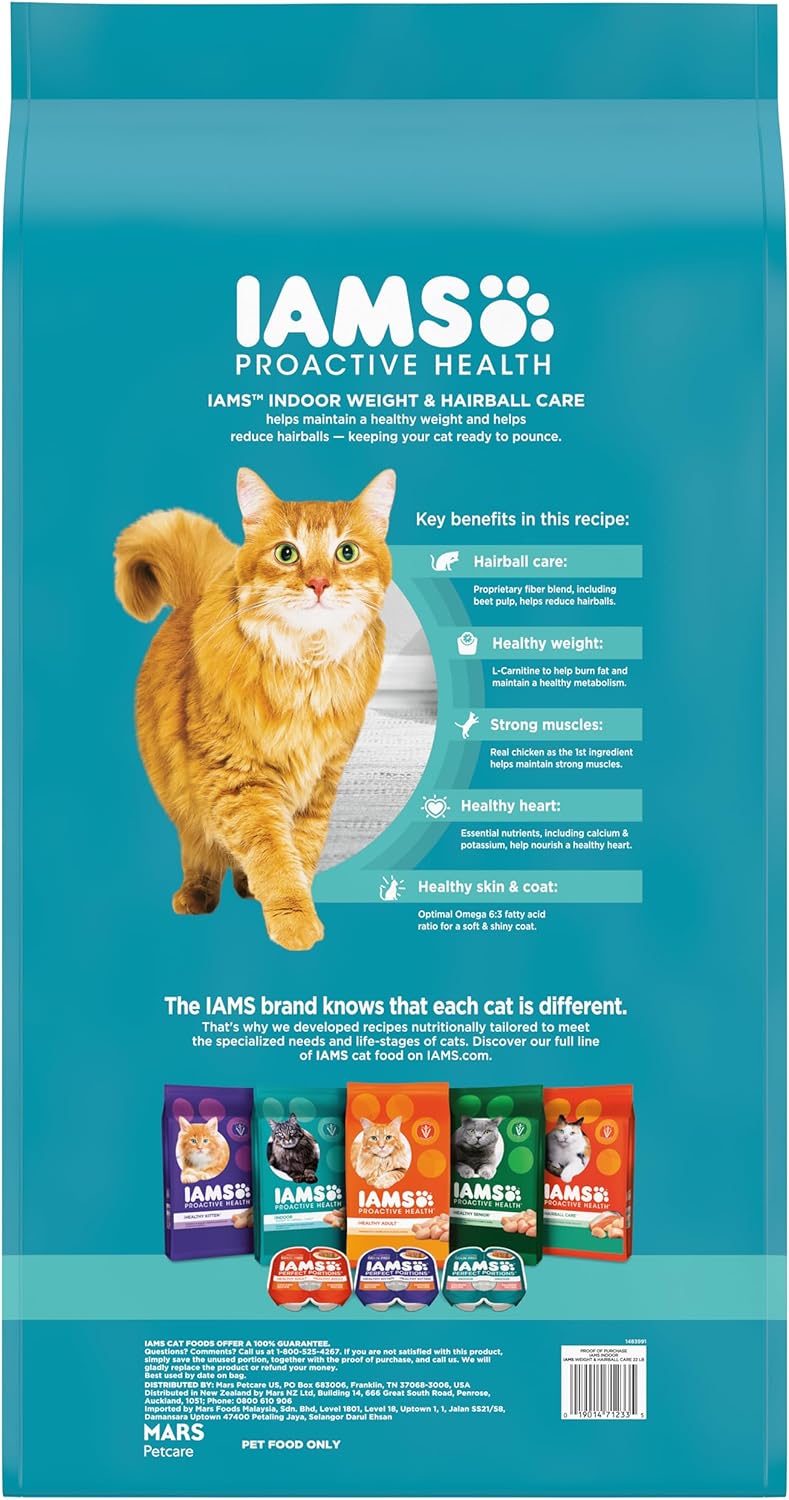 IAMS Proactive Health Indoor Weight Control & Hairball Care Adult Dry Cat Food with Chicken & Turkey, 22 lb. Bag-1