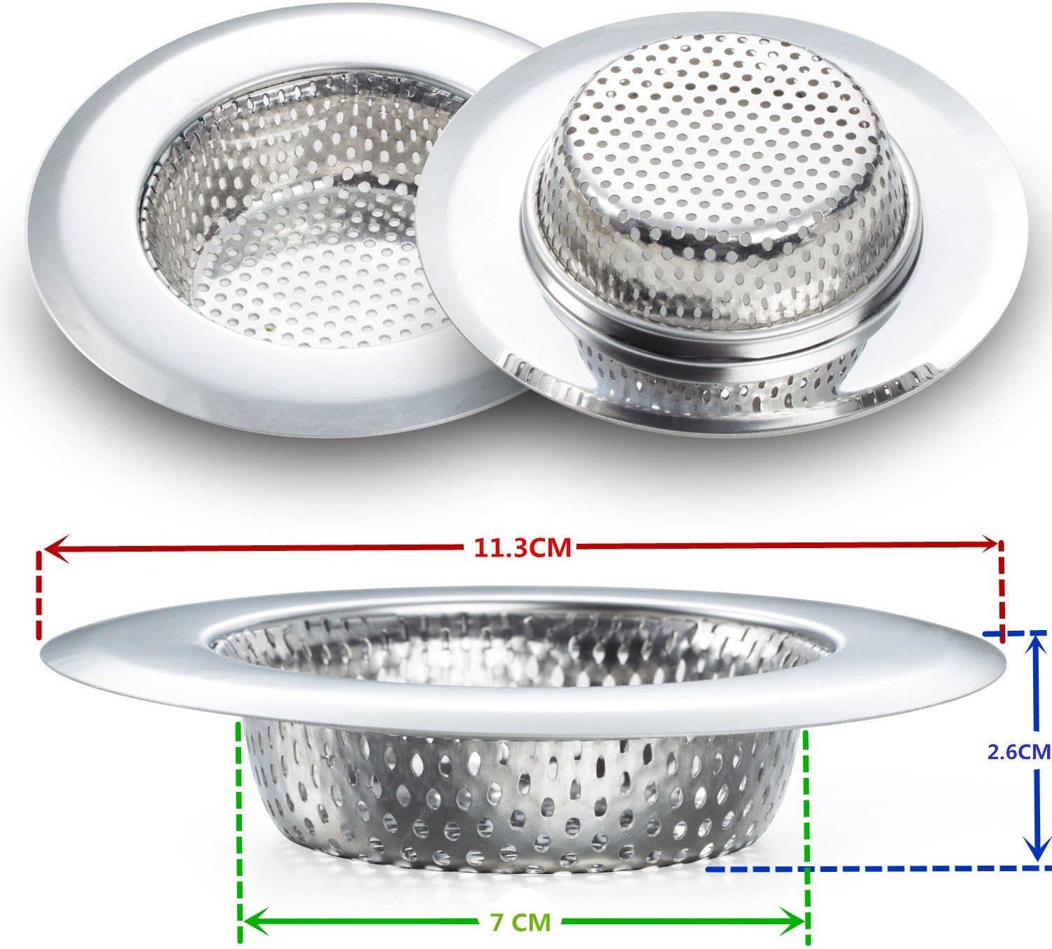 2PCS Kitchen Sink Strainer - Stainless Steel, Large Wide Rim 4.5" Diameter-3