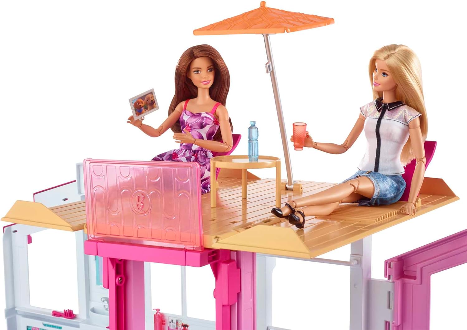 Barbie Doll House Playset, 3-Story Townhouse with 4 Rooms & Rooftop Lounge, Furniture & Accessories Including Swinging Chair (Amazon Exclusive)-3