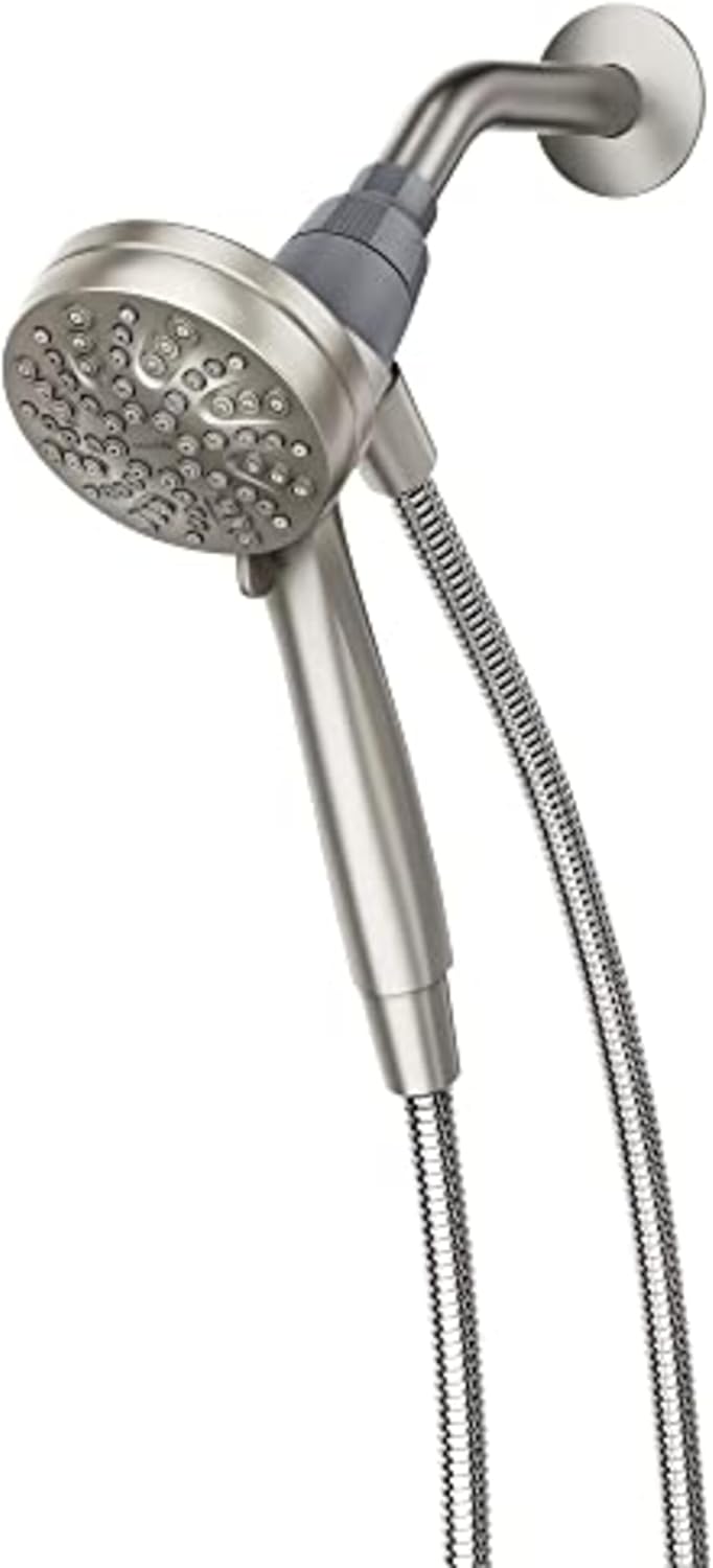 Moen Engage Magnetix Spot Resist Brushed Nickel Eco-Performance 3.5-Inch Six-Function Detachable Handheld Showerhead with Magnetic Docking System, 26100EPSRN-0