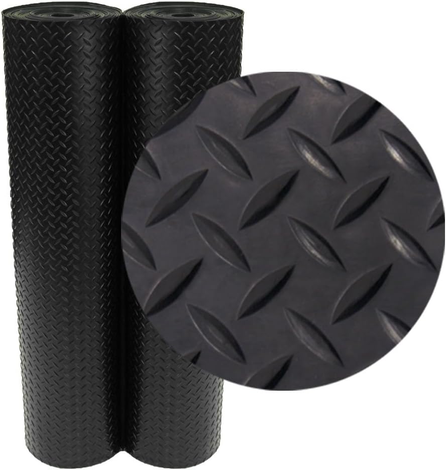 Rubber-Cal Diamond-Plate Rubber Flooring Rolls - 3 mm x 4 ft x 2 ft Rolls - Black-0