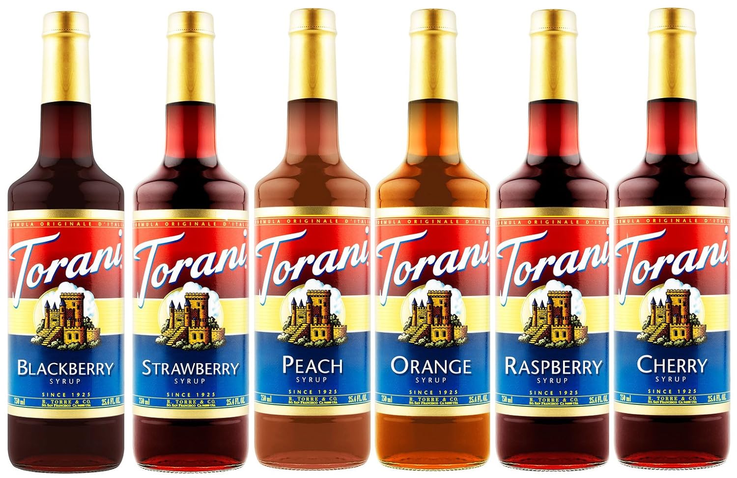 Torani Syrup Fruit Bowl 6 Pack, Raspberry, Strawberry, Blackberry, Cherry, Orange and Peach-0