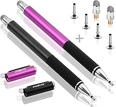 MEKO(2 Pcs)[2 in 1 Precision Series] Disc Stylus/Styli for All Touch Screen Devices Bundle with 4 Replaceable Disc Tips, 2 Replaceable Fiber Tips - (Black/Purple)