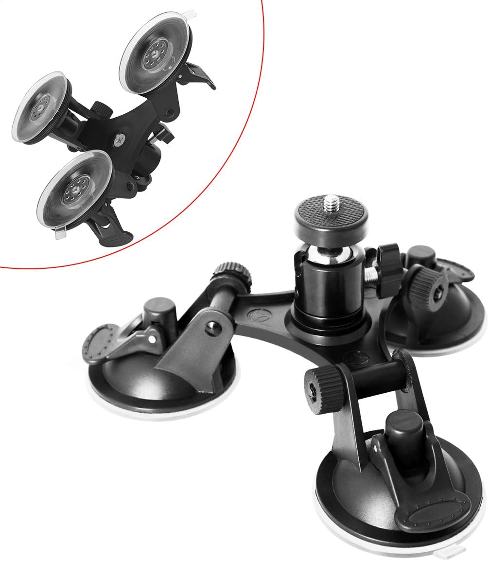 Triple Cup DSLR Camera Suction Mount Compatible with Nikon Canon Sony DSLR/Camcorder + GoPro Hero Sony Garmin Xiaomi Yi SJCAM Car Window Holder-2