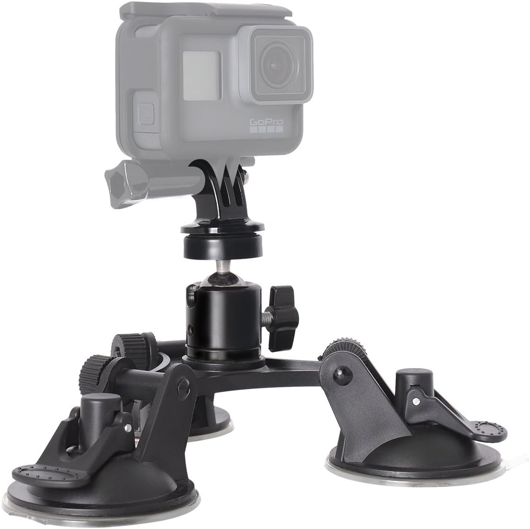 Triple Cup DSLR Camera Suction Mount Compatible with Nikon Canon Sony DSLR/Camcorder + GoPro Hero Sony Garmin Xiaomi Yi SJCAM Car Window Holder-8