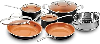 Gotham Steel 10 Piece Pots and Pans Set with Ultra Nonstick Diamond Surface, Includes Frying Pans, Stock Pots, Saucepans & More, Stay Cool Handles, Oven Metal Utensil & Dishwasher Safe, 100% PFOA Free