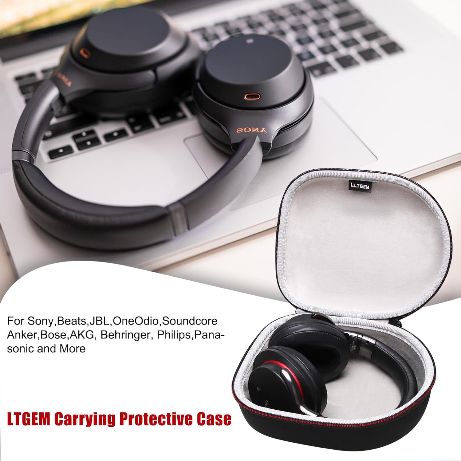 Headphone Headset Case Compatible with JBL, Beats, Sony, Soundcore Anker, Raycon, TOZO, SteelSeries, Logitech, Jabra, Bose, Audio-Technica, Sennheiser Headphones, Black+Grey-4