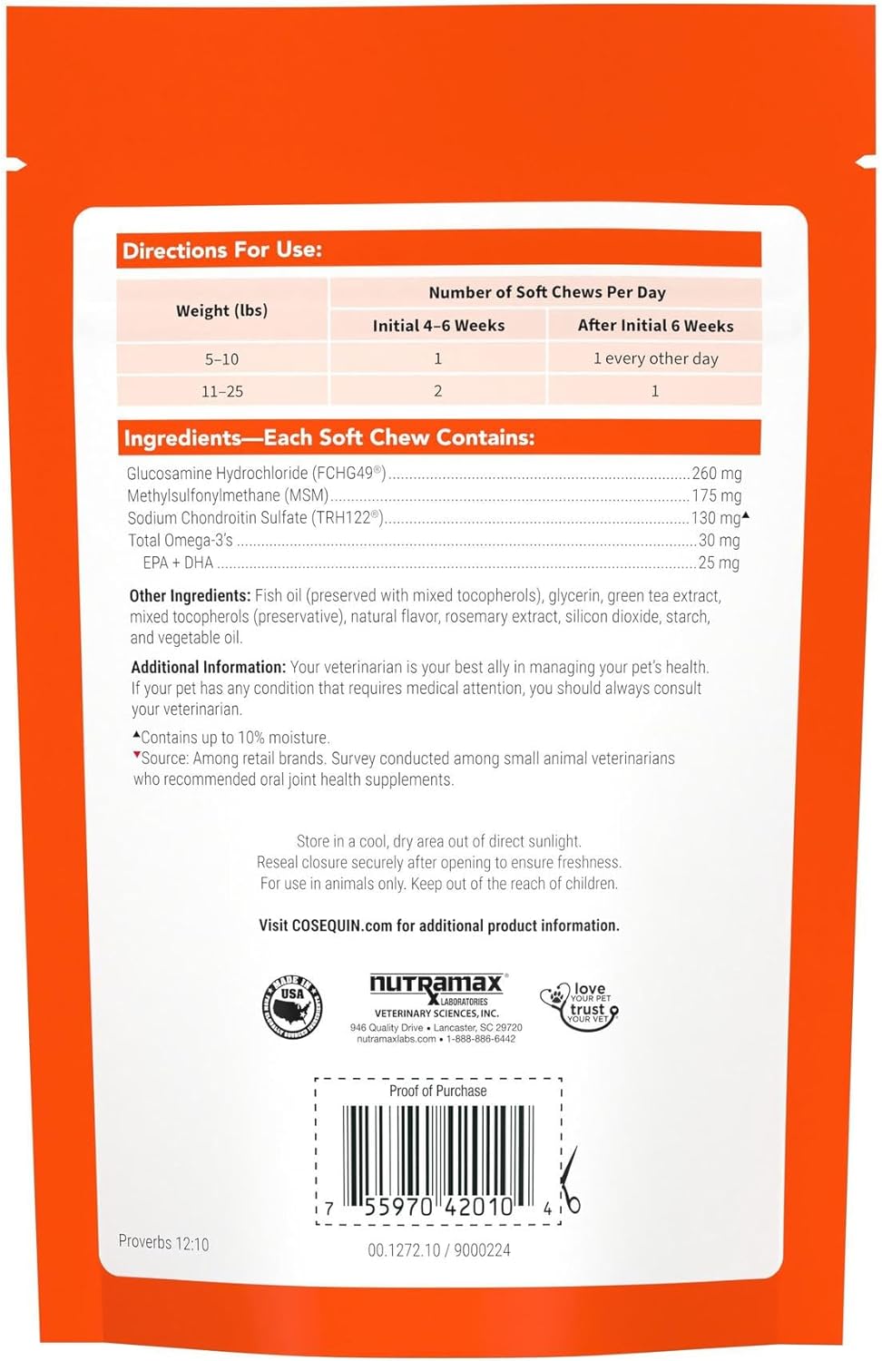 Nutramax Cosequin Minis Maximum Strength Joint Health Supplement - With Glucosamine, Chondroitin, MSM, and Omega-3's, 45 Soft Chews-1