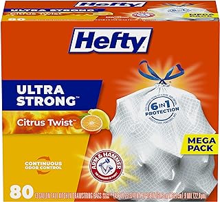 Hefty Ultra Strong Tall Kitchen Trash Bags, 13 Gallon Citrus Twist Scent, 80 Count (Pack of 1), White