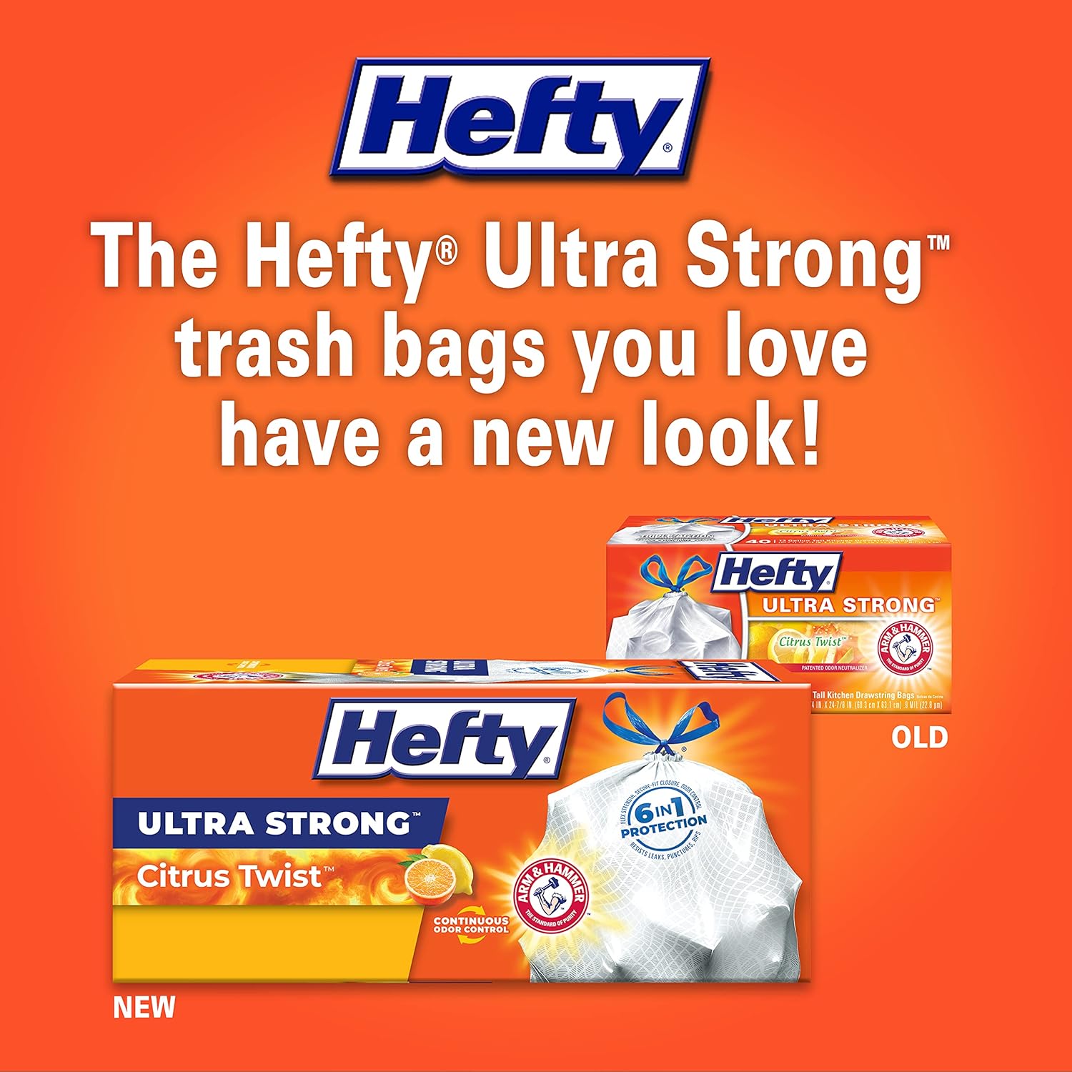 Hefty Ultra Strong Tall Kitchen Trash Bags, 13 Gallon Citrus Twist Scent, 80 Count (Pack of 1), White-1