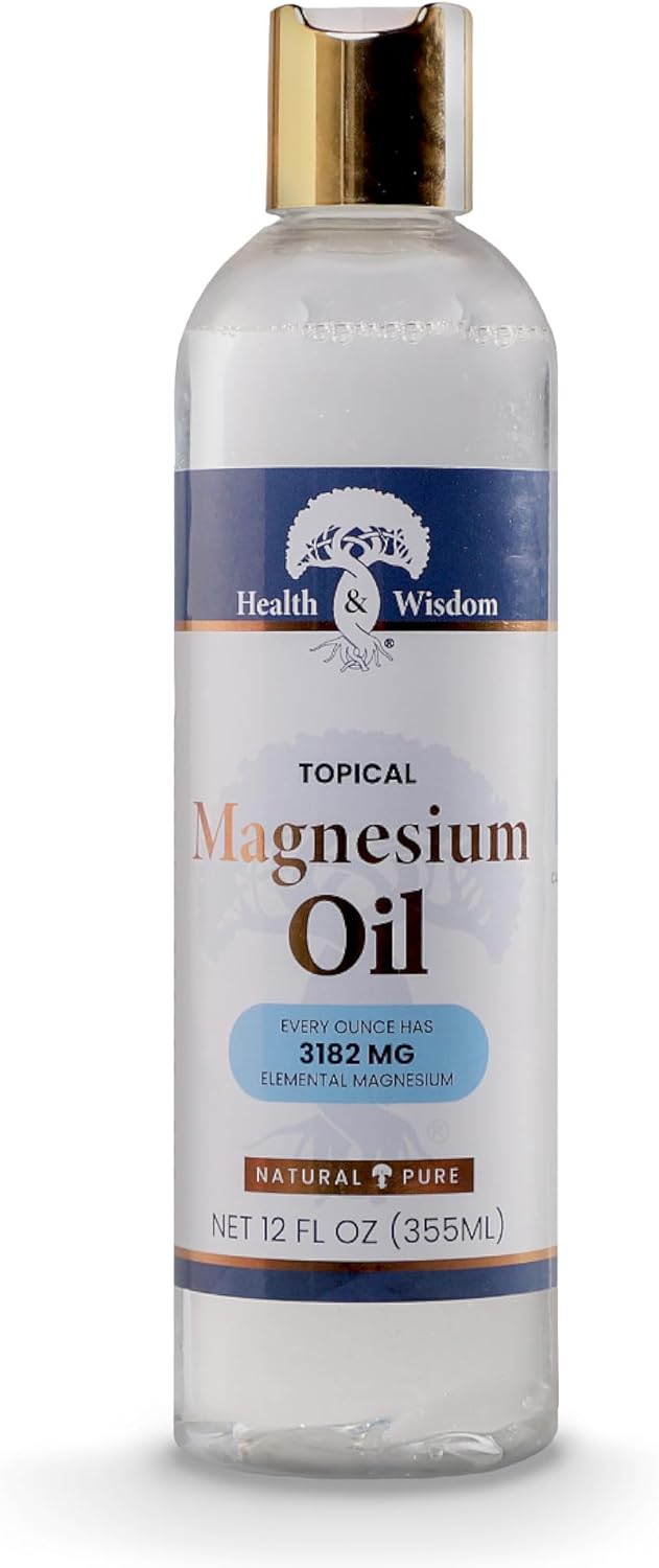 Health and Wisdom Topical Magnesium Oil - Pure Magnesium Oil, Magnesium Oil for Feet, Transdermal Magnesium Oil for Bath, Magnesium Massage Oil, Magnesium Chloride Oil, Magnesium Soak - 12 Fl Oz-0