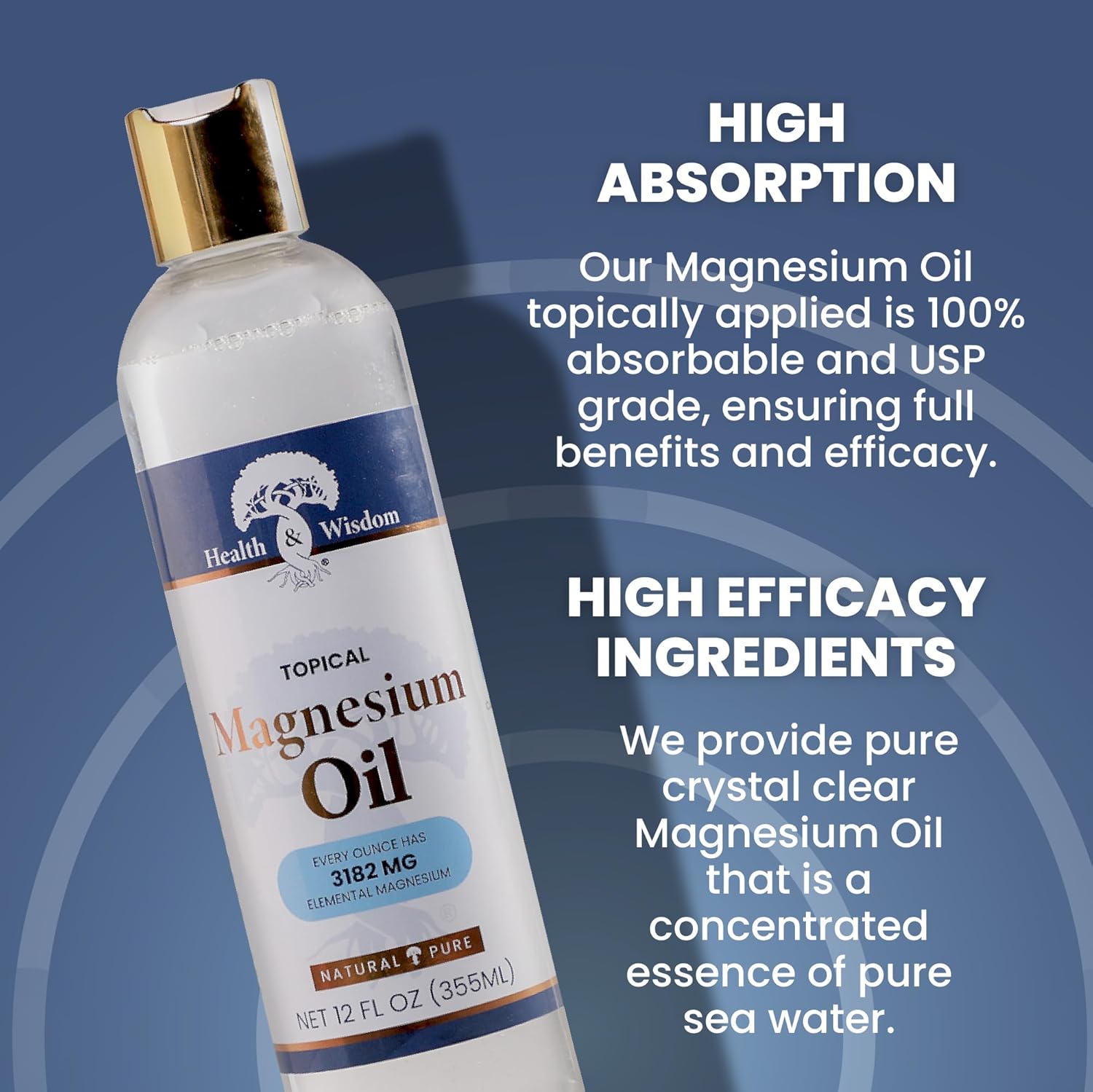 Health and Wisdom Topical Magnesium Oil - Pure Magnesium Oil, Magnesium Oil for Feet, Transdermal Magnesium Oil for Bath, Magnesium Massage Oil, Magnesium Chloride Oil, Magnesium Soak - 12 Fl Oz-2