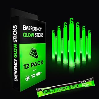 Emergency Glow Sticks with 12 Hours Duration, Individually Wrapped Industrial Grade Glowsticks for Survival Gear, Camping Lights, Power Outages and Military Use