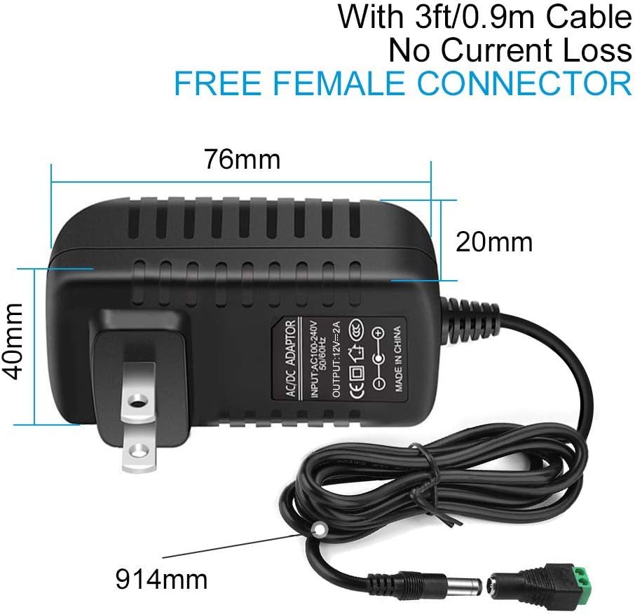 inShareplus 12V Power Supply, 12 Voltage 2A 24W Switching Power Supply, Drive, Power Adapter, AC 110V to 12 Volt Power Supply for LED Strip Light with 5.5/2.1mm DC Female Barrel Connector-2