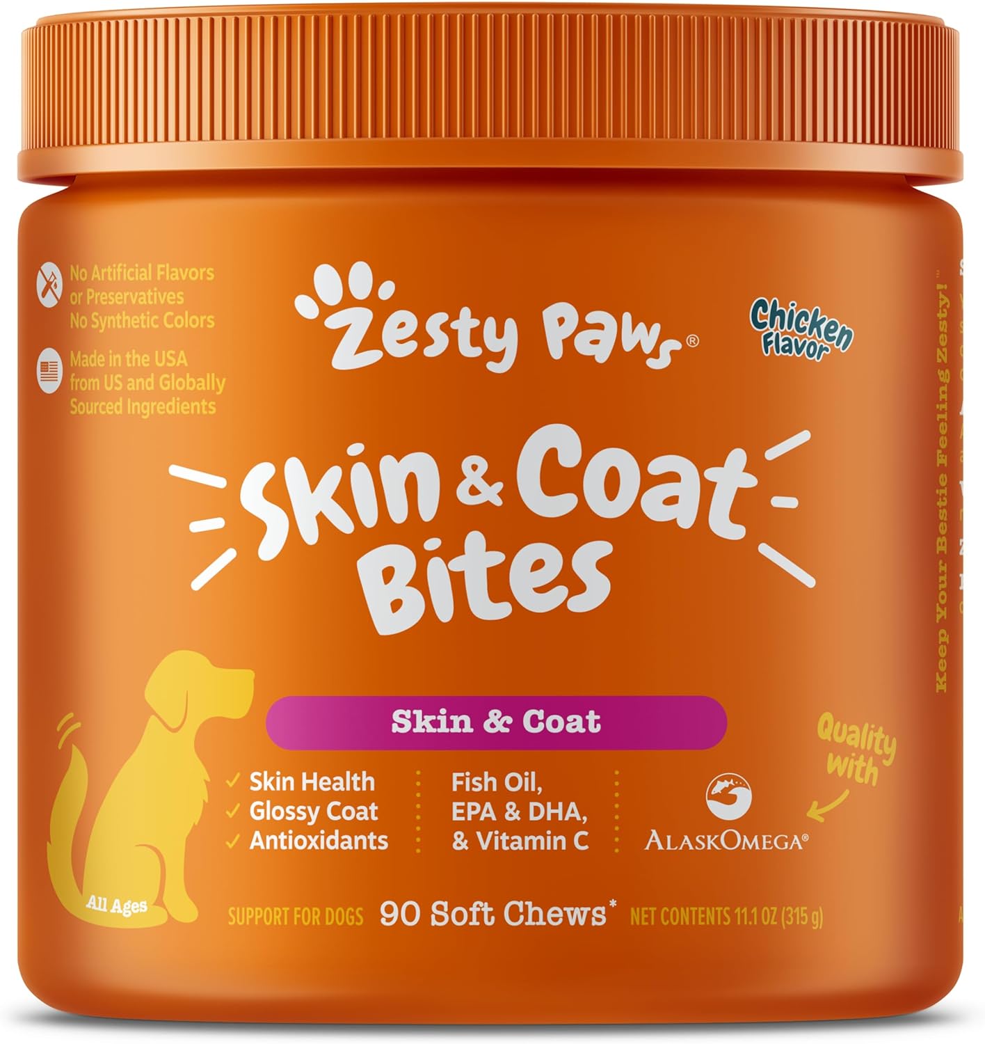 Zesty Paws Omega 3 Alaskan Fish Oil Chew Treats for Dogs - with AlaskOmega for EPA & DHA Fatty Acids - Hip & Joint Support + Skin & Coat Chicken Flavor (90 Soft Chews)-0